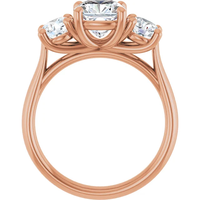 Cushion Rose Gold Tri Stone Lab Diamond Engagement Ring