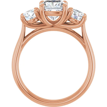 Cushion Rose Gold Tri Stone Lab Diamond Engagement Ring