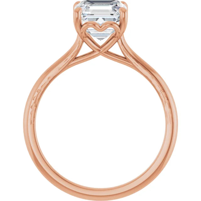Asscher Rose Gold Four Claw Solitaire Lab Diamond Engagement Ring 