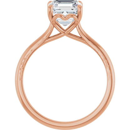 Asscher Rose Gold Four Claw Solitaire Lab Diamond Engagement Ring 