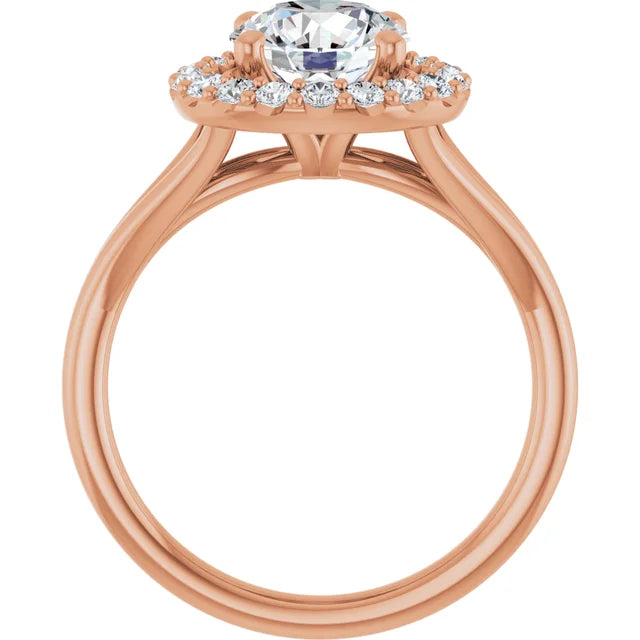Round Brilliant Rose Gold Halo Solitaire Split Band Lab Diamond Engagement Ring 