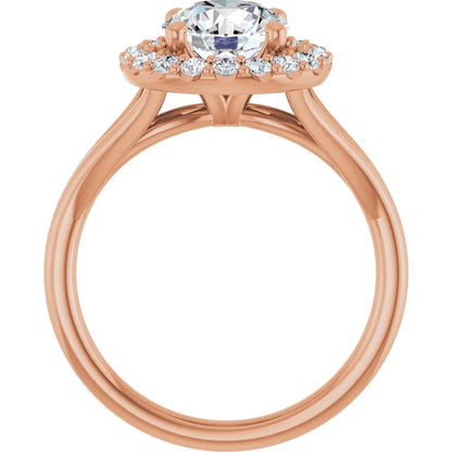 Round Brilliant Rose Gold Halo Solitaire Split Band Lab Diamond Engagement Ring 