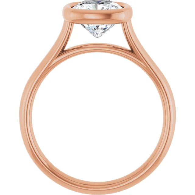 Cushion Rose Gold Bezel Solitaire Lab Diamond Engagement Ring 