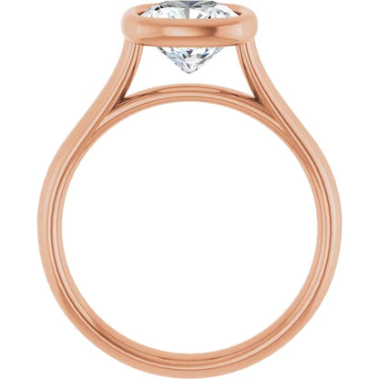 Cushion Rose Gold Bezel Solitaire Lab Diamond Engagement Ring 