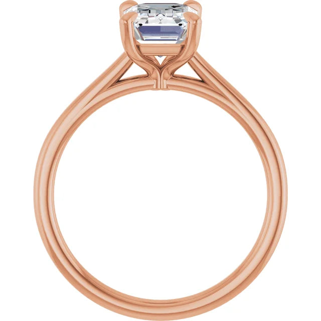 Emerald Rose Gold Four Claw Solitaire Lab Diamond Engagement Ring 