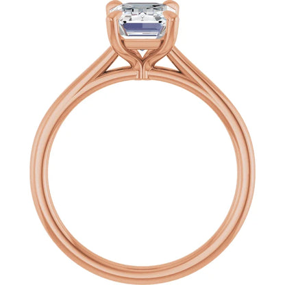 Emerald Rose Gold Four Claw Solitaire Lab Diamond Engagement Ring 
