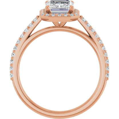 Emerald Rose Gold Halo Lab Diamond Engagement Ring 