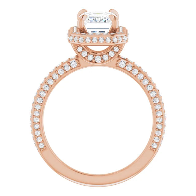 Emerald Rose Gold Halo Pave Style Lab Diamond Engagement Ring 