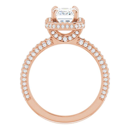 Emerald Rose Gold Halo Pave Style Lab Diamond Engagement Ring 