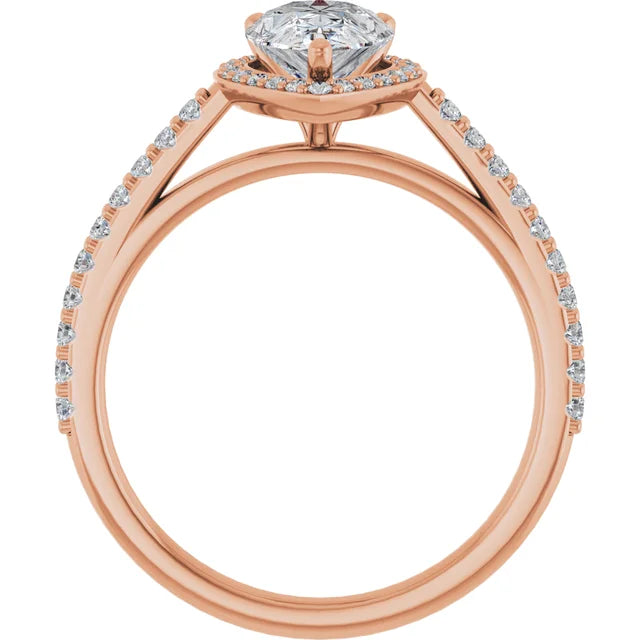 Pear Rose Gold Halo Lab Diamond Engagement Ring 