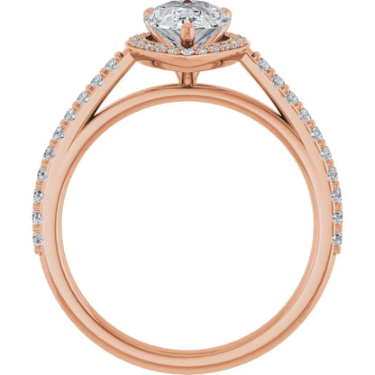 Pear Rose Gold Halo Lab Diamond Engagement Ring 