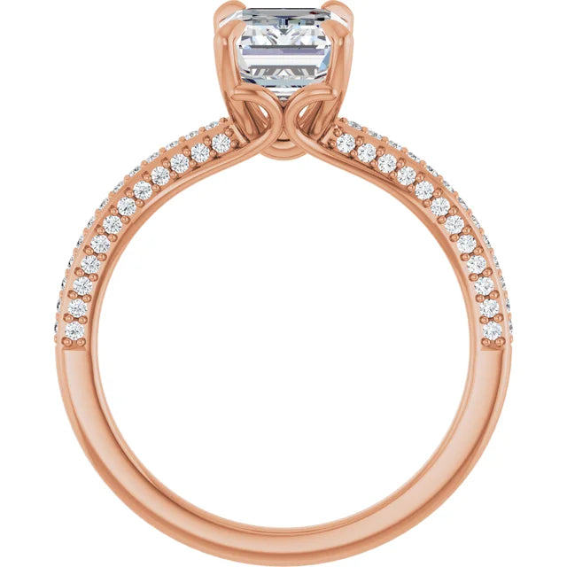 Emerald Rose Gold Pave Lab Diamond Engagement Ring 