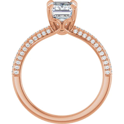 Emerald Rose Gold Pave Lab Diamond Engagement Ring 