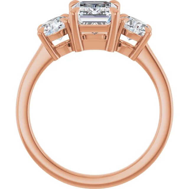 Emerald Rose Gold Tri Stone Lab Diamond Engagement Ring 