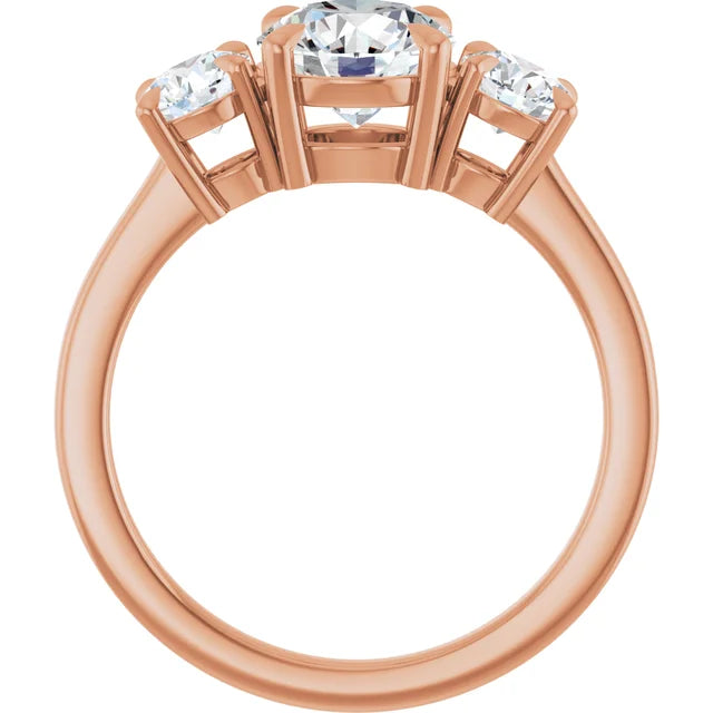 Round Brilliant Rose Gold Tri Stone Lab Diamond Engagement Ring 