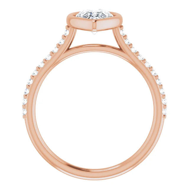 Pear Rose Gold Bezel Pave Lab Diamond Engagement Ring 
