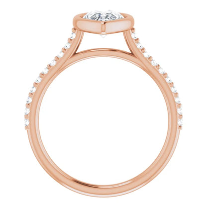 Pear Rose Gold Bezel Pave Lab Diamond Engagement Ring 