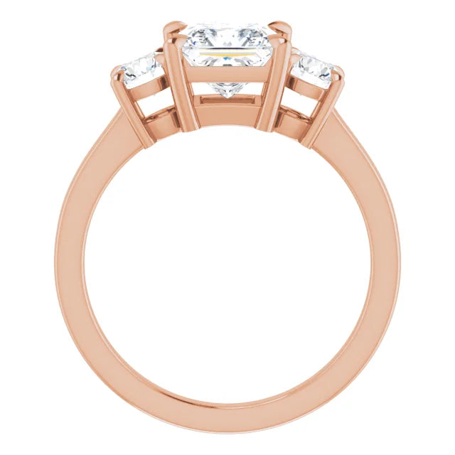 Princess Rose Gold Tri Stone Lab Diamond Engagement Ring 