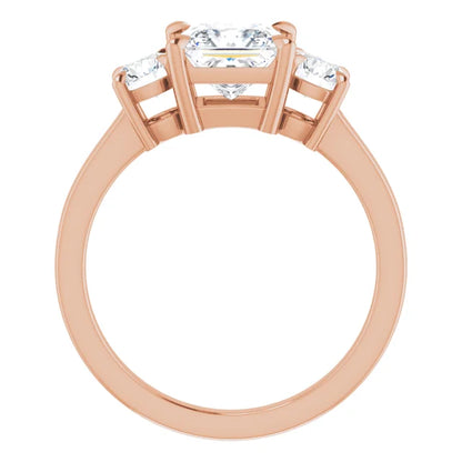 Princess Rose Gold Tri Stone Lab Diamond Engagement Ring 