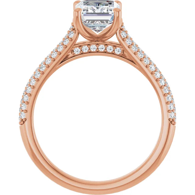 Emerald Rose Gold Pave Lab Diamond Engagement Ring 