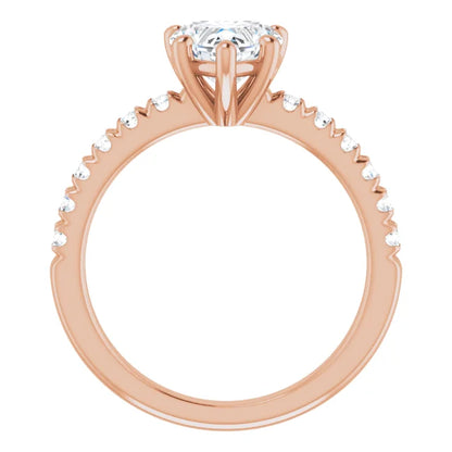 Heart Five Claw Pave Rose Gold Engagement Ring 