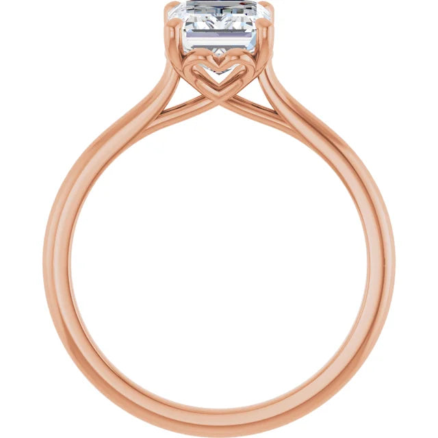 Emerald Rose Gold Four Claw Solitaire Lab Diamond Engagement Ring 