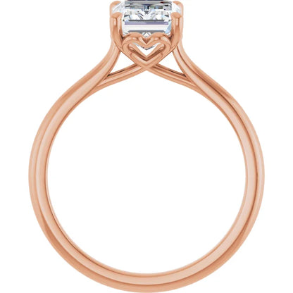 Emerald Rose Gold Four Claw Solitaire Lab Diamond Engagement Ring 