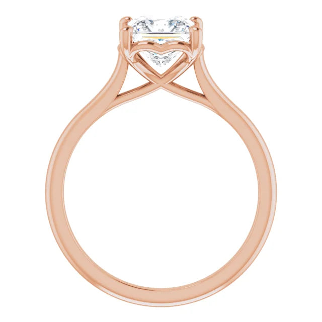 Princess Rose Gold Four Claw Solitaire Lab Diamond Engagement Ring 