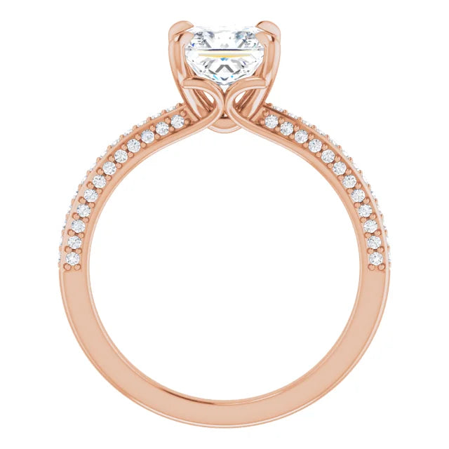 Princess Rose Gold Pave Lab Diamond Engagement Ring 