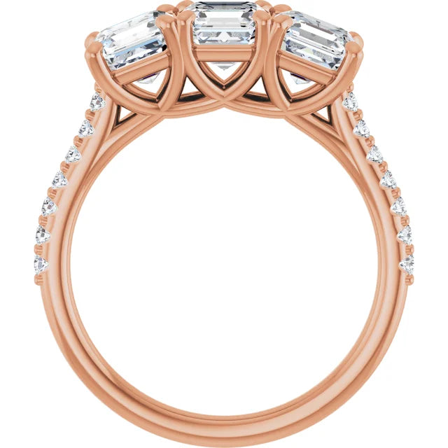 Asscher Rose Gold Tri Stone Lab Diamonds Engagement Ring 