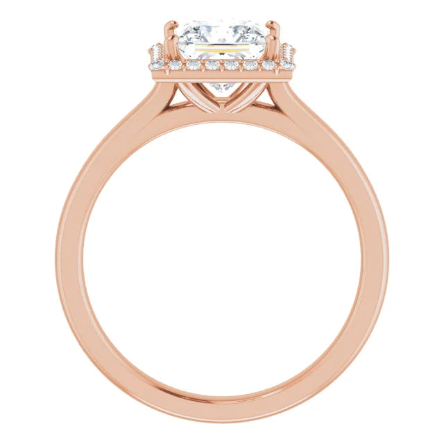 Princess Halo Solitaire Lab Diamond Engagement Ring Rose Gold. 