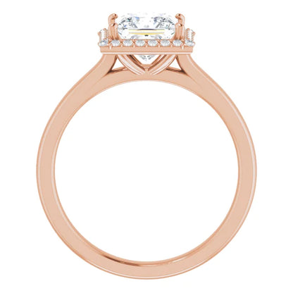 Princess Halo Solitaire Lab Diamond Engagement Ring Rose Gold. 