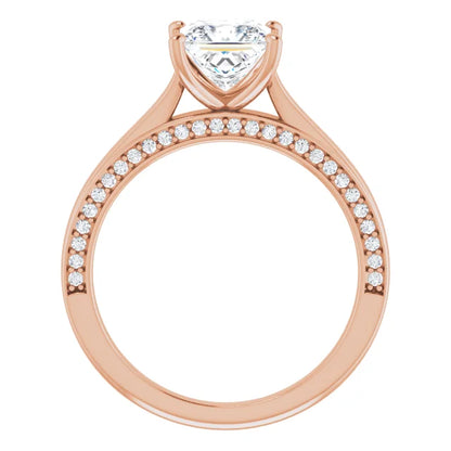 Princess Rose Gold Solitaire & Hidden Diamond Band Engagement Ring
