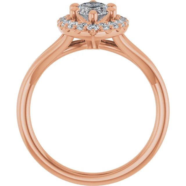 Marquise Rose Gold Halo Solitaire Split Band Lab Diamond Engagement Ring 