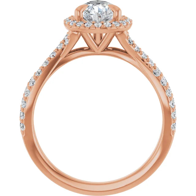 Pear Rose Gold Twist Band Halo Lab Diamond Engagement Ring  