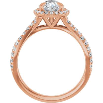 Pear Rose Gold Twist Band Halo Lab Diamond Engagement Ring  