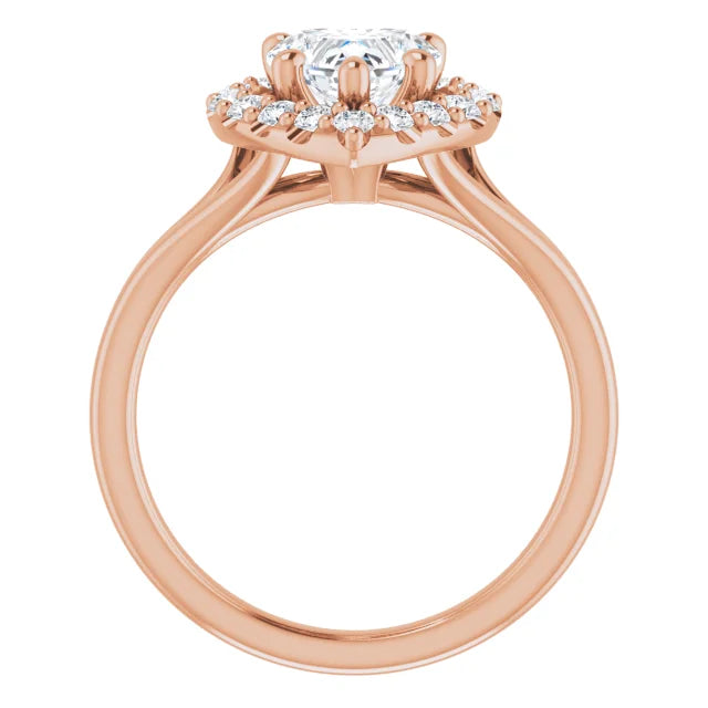 Heart Rose Gold Halo Solitaire Split Band Lab Diamond Engagement Ring 