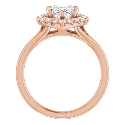 Heart Rose Gold Halo Solitaire Split Band Lab Diamond Engagement Ring 