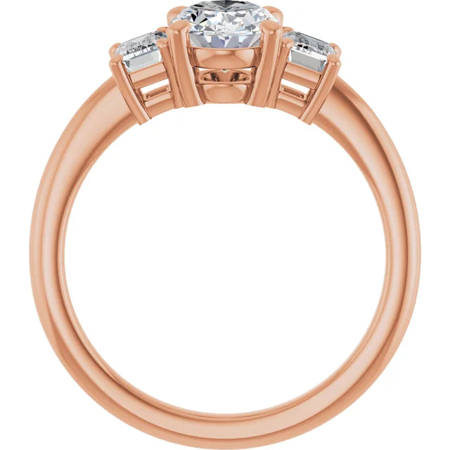 Oval Rose Gold Tri Stone Lab Diamond Engagement Ring