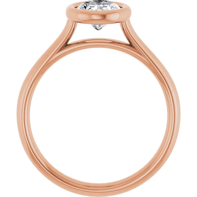 Oval Rose Gold Bezel Solitaire Lab Diamond Engagement Ring 