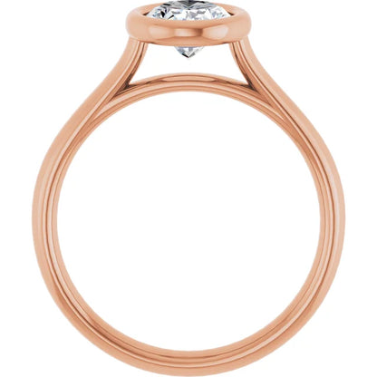 Oval Rose Gold Bezel Solitaire Lab Diamond Engagement Ring 