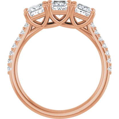 Princess Rose Gold Tri Stone Lab Diamonds Engagement Ring 