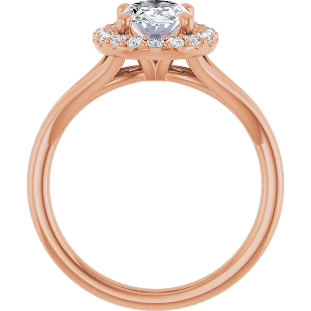 Oval Rose Gold Halo Solitaire Split Band Lab Diamond Engagement Ring 