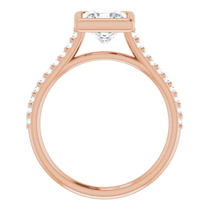 Princess Rose Gold Bezel Pave Lab Diamond Engagement Ring 