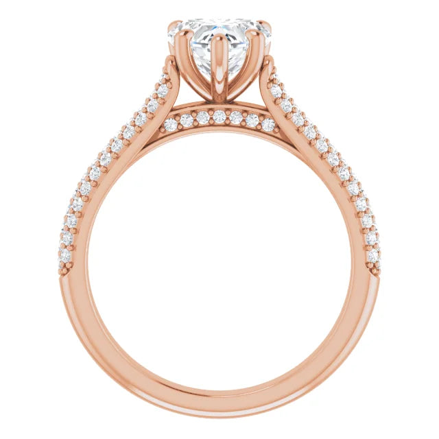 Heart Rose Gold Pave Lab Diamond Engagement Ring 