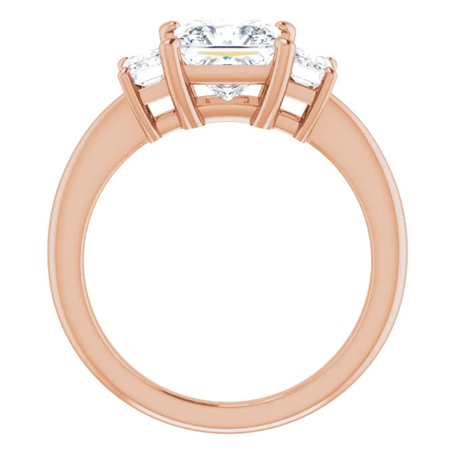 Princess Rose Gold Tri Stone Lab Diamond Engagement Ring