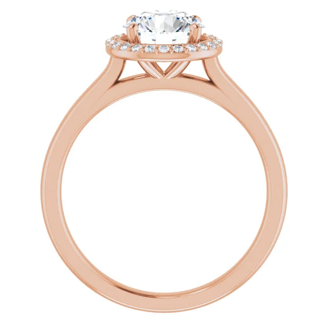 Round Brilliant Halo Solitaire Lab Diamond Engagement Ring Rose Gold. 