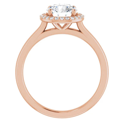 Round Brilliant Halo Solitaire Lab Diamond Engagement Ring Rose Gold. 