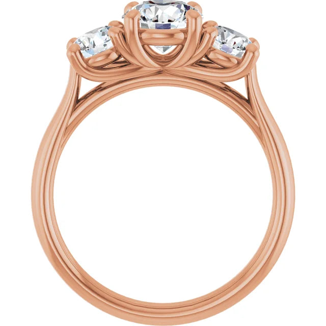 Round Brilliant Rose Gold Tri Stone Lab Diamond Engagement Ring