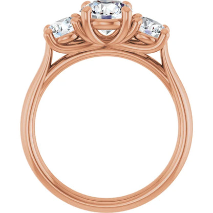 Round Brilliant Rose Gold Tri Stone Lab Diamond Engagement Ring